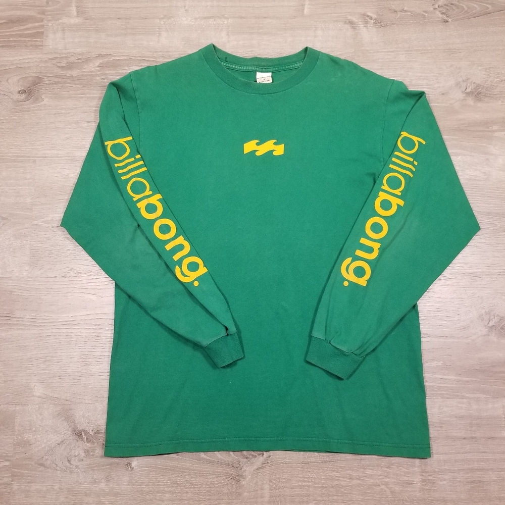 Vintage 90s Billabong Long Sleeve Shirt Mens Large Green Made In USA Surf Logo